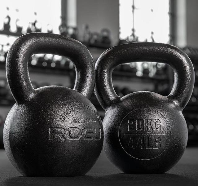 Rogue E-Coat Kettlebells dropped