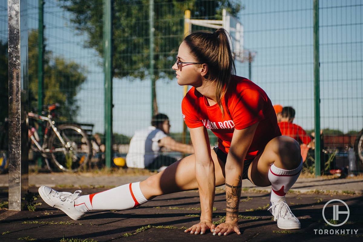 WBCM stretching by young woman