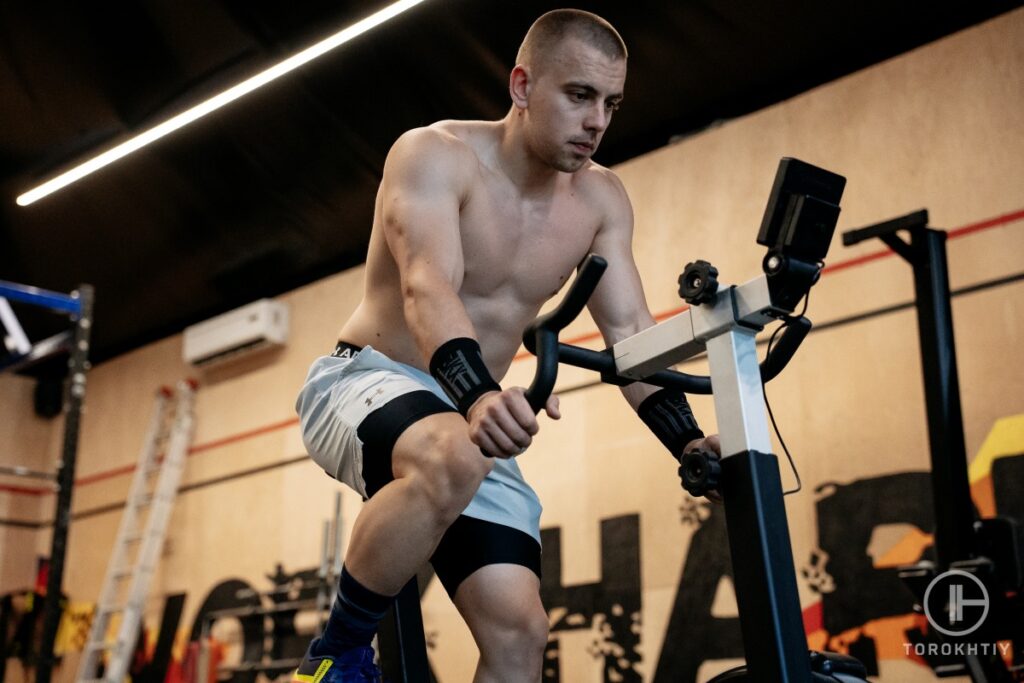 Cycling on an exercise bike