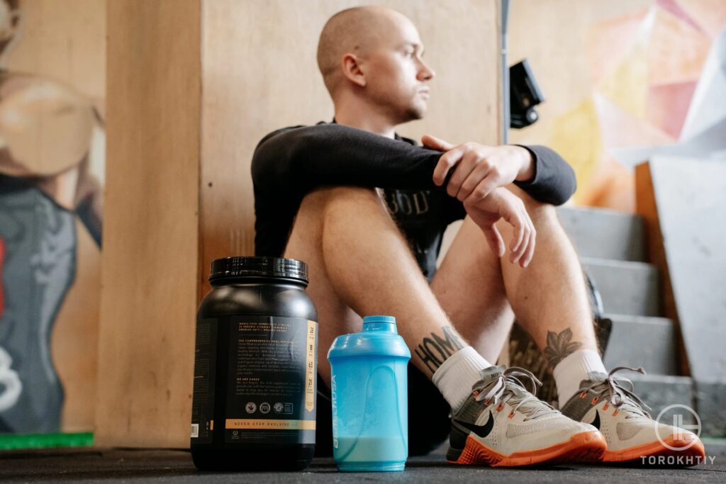 Athlete rest drinking protein torokhtiy