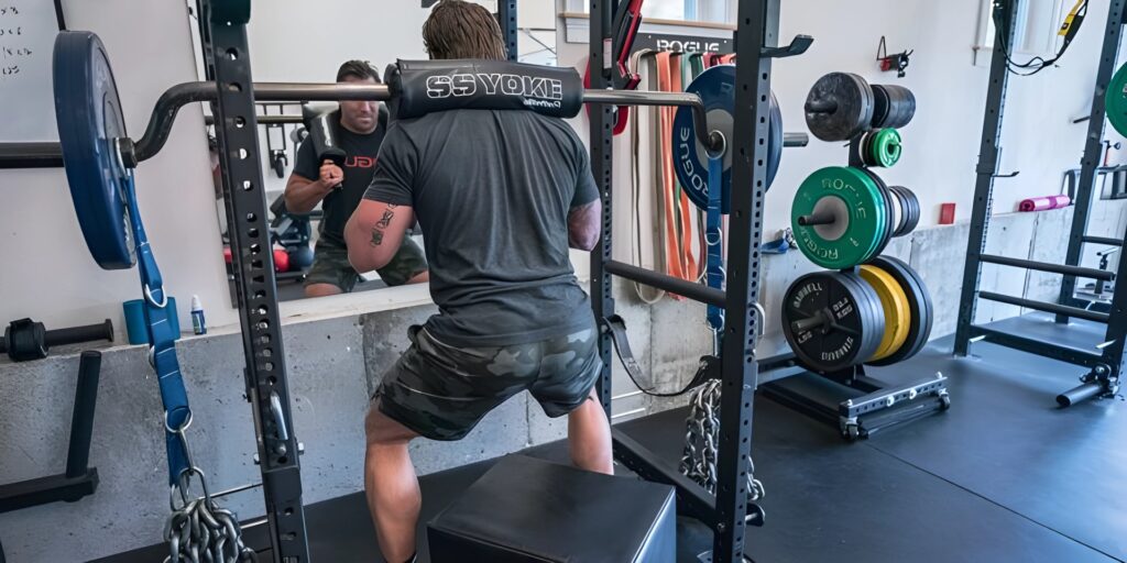 Safety Bar Squatting in The Gym