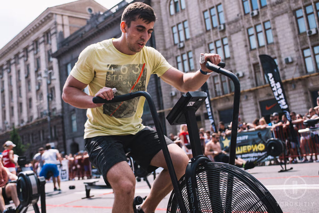 athlete on airbike