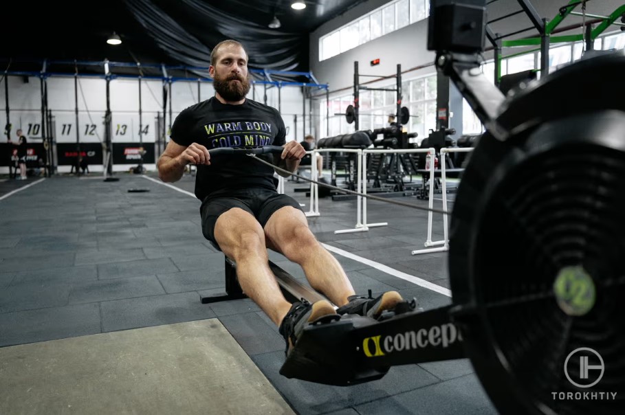 rowing machine in use