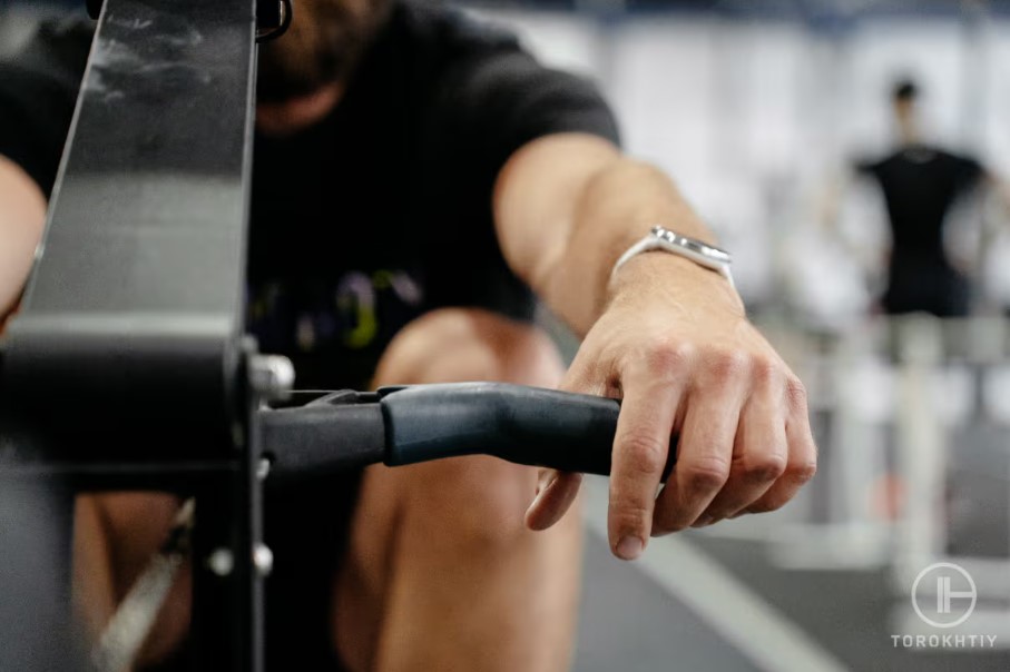 rowing machine in use