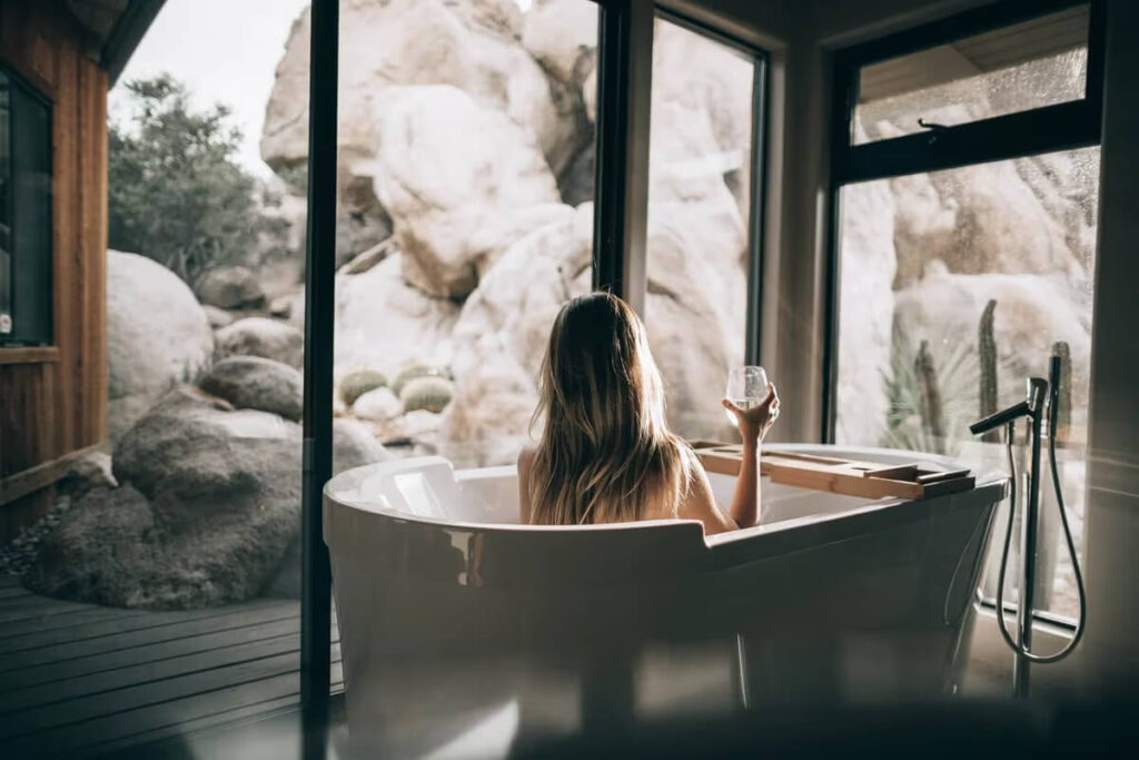 Female Relaxing in Plunge Tub