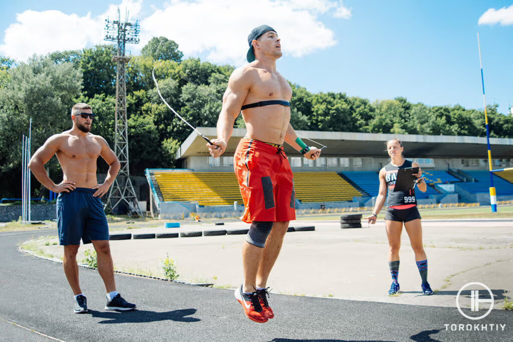 Man Rope Jumping Workout Outside