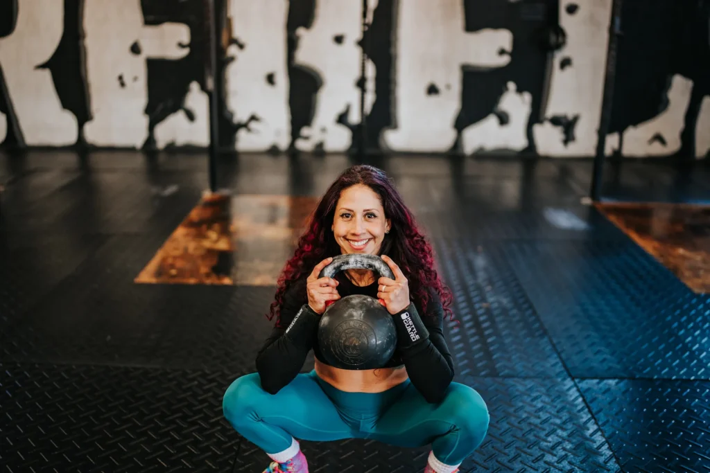 woman training with kettlebell