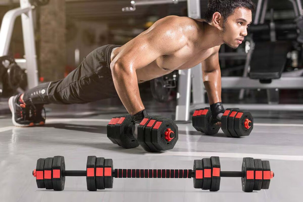 workout with adjustable dumbbells