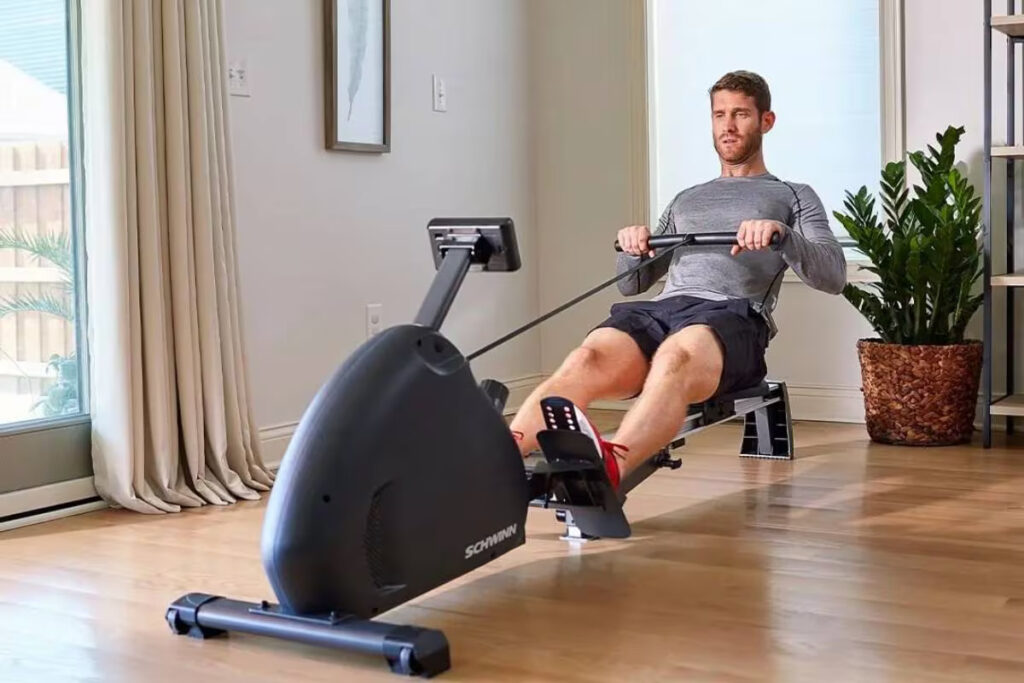 rowing machine in use