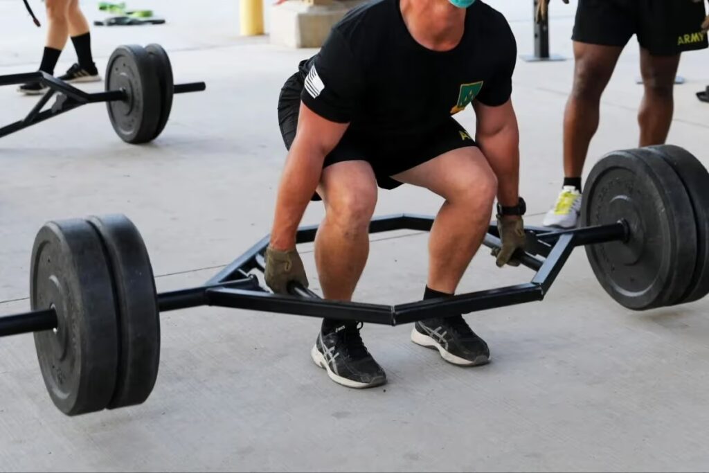 trap bar in athletes hands