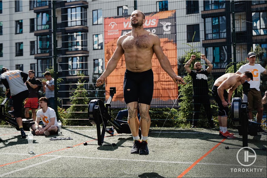 athlete doing warm up with jump rope