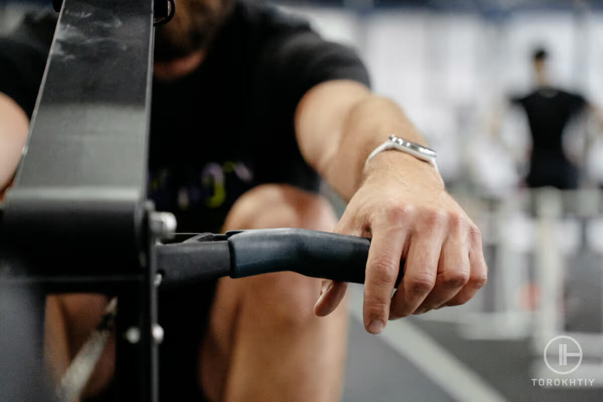 Concept2 Model D rower and athlete working out