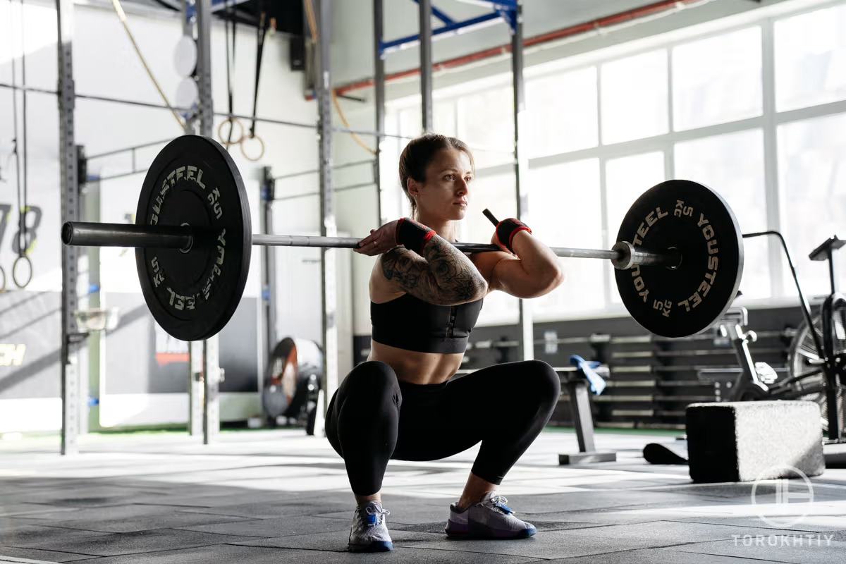 athlete woman doing front squatting