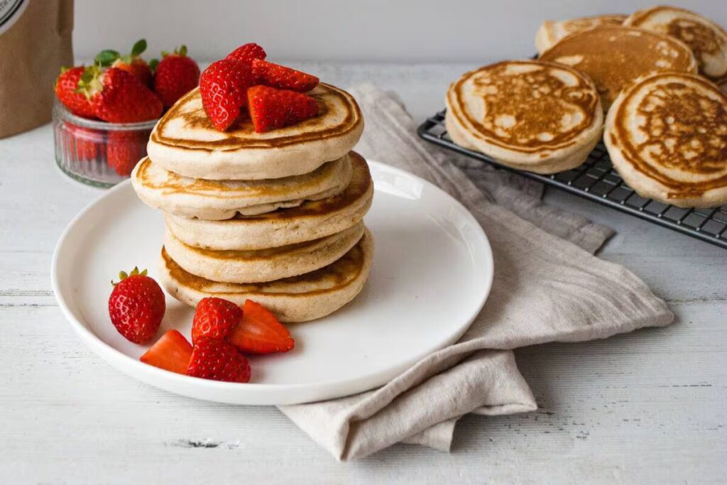 pancake mix with strawberries on the plate