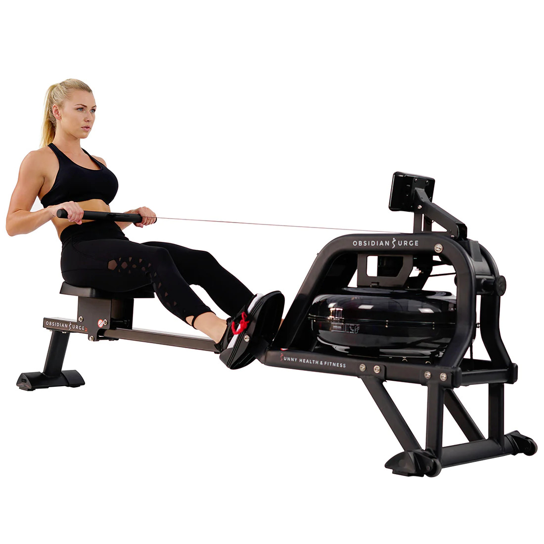 Sunny health and fitness osidian water rower sample and athlete