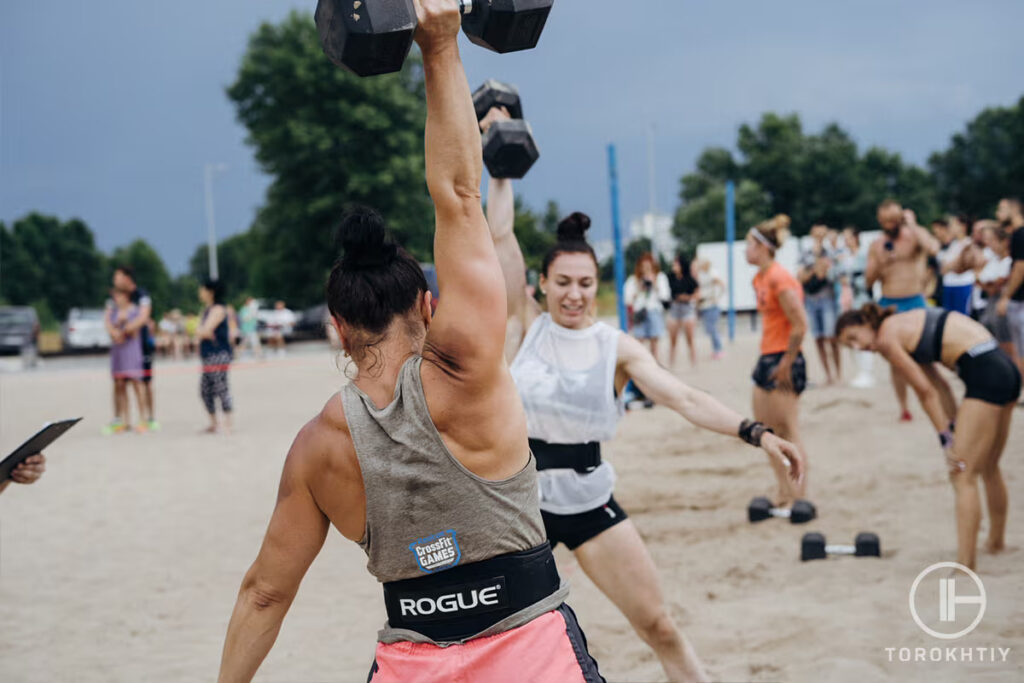 Girls open air workout with Dumbbells