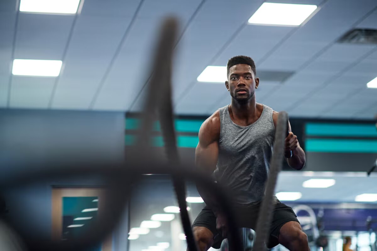 athlete trains with rope