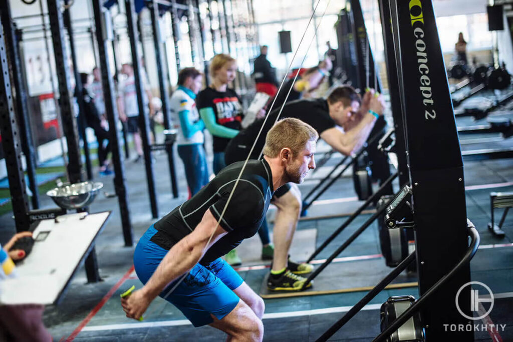 concept2 skierg and athletes working out