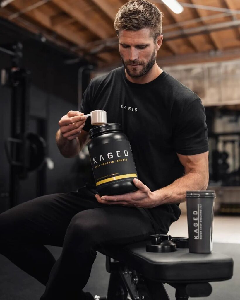 athlete making kaged protein shake