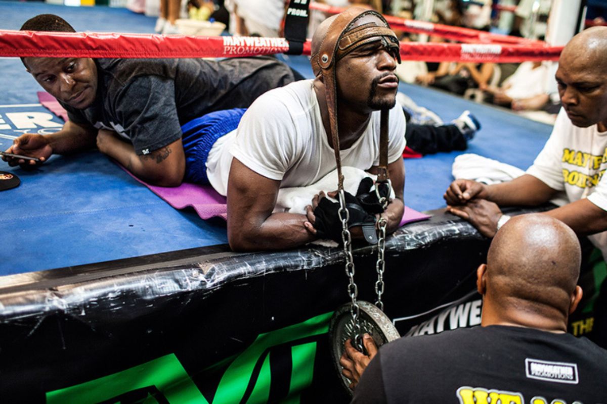 Man performing neck exercises.