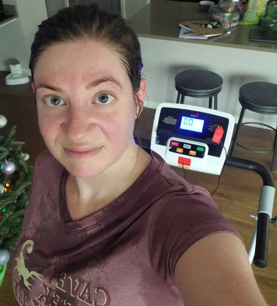 woman is standing by sunny treadmill treadmill